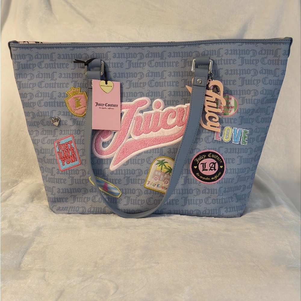 Juicy Couture Blue Patchwork Logo Tote Bag